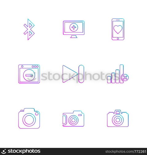 multimedia , user interface , camera , technology , play , pause , camcoder , video , click , capture , image , photography , photograph , icon, vector, design, flat, collection, style, creative, icons