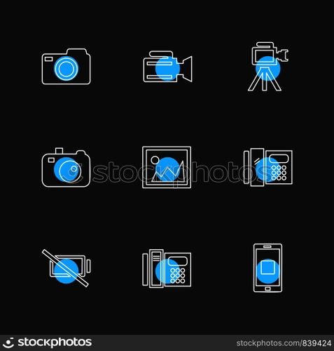 multimedia , user interface , camera , technology , play , pause , camcoder , video , click , capture , image , photography , photograph , icon, vector, design, flat, collection, style, creative, icons