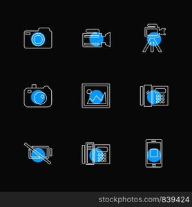 multimedia , user interface , camera , technology , play , pause , camcoder , video , click , capture , image , photography , photograph , icon, vector, design, flat, collection, style, creative, icons