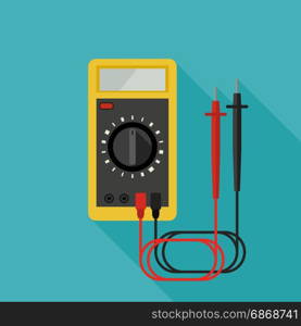 Multimeter flat icon. Multimeter flat icon with long shadow. Vector banner of Electrical diagnostics.