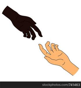 Multinational Help. Race equality. Helping Hand Icon isolated on white background.Vector illustration for Your Design.