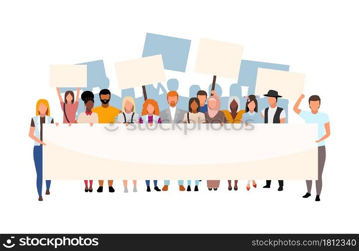 Multinational movement flat concept vector illustration. Large crowd stand for racial equality isolated 2D cartoon character on white for web design. International campaign creative idea. Multinational movement flat concept vector illustration