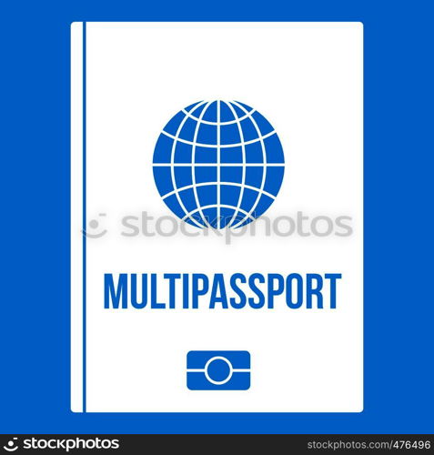 Multipassport icon white isolated on blue background vector illustration. Multipassport icon white