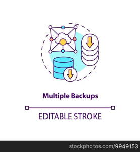 Multiple backups concept icon. Software as service argument idea thin line illustration. Multiple storage devices. Information recovery. Vector isolated outline RGB color drawing. Editable stroke. Multiple backups concept icon