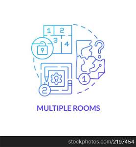 Multiple rooms blue gradient concept icon. Escape room aspect abstract idea thin line illustration. Solve mission. Uncovering hidden secrets. Isolated outline drawing. Myriad Pro-Bold font used. Multiple rooms blue gradient concept icon