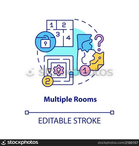 Multiple rooms concept icon. Escape room aspect abstract idea thin line illustration. Solve mission. Immersive experience. Isolated outline drawing. Editable stroke. Arial, Myriad Pro-Bold fonts used. Multiple rooms concept icon