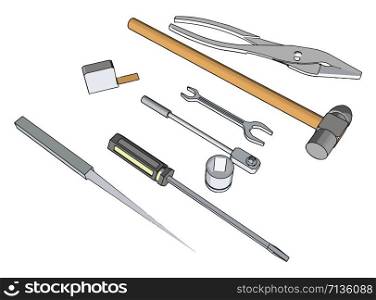 Multiple tools, illustration, vector on white background.