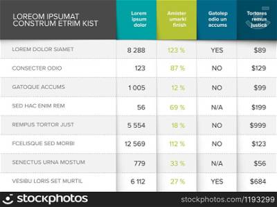 Multipurpose table layout template with nice folded design - green and blue version