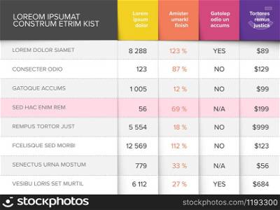 Multipurpose table layout template with nice folded design - red colors version. Stylized content data table template