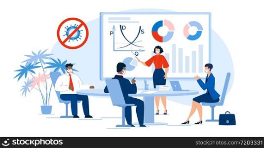 Multiracial Business People Team in Meeting Room. Businesswoman Executive Manager Present Project Startup, Analytical Data Statistic, Financial Report, Corporate Finance Condition after Covid Outbreak. Multiracial Business People Team in Meeting Room