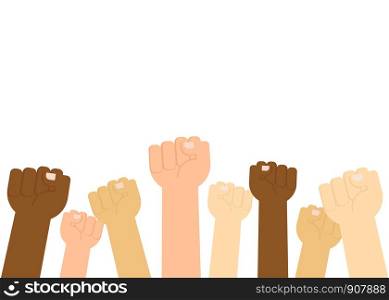 Multiracial fist hands up on white background - Vector illustration