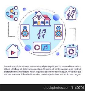 Multiroom article page vector template. Home sound digital system. Smart house. Brochure, magazine, booklet design element with linear icons. Print design. Concept illustrations with text