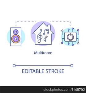 Multiroom concept icon. Home sound digital system. Ability to listen to music in several rooms. Smart house idea thin line illustration. Vector isolated outline drawing. Editable stroke