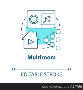 Multiroom turquoise concept icon. Smart house idea thin line illustration. Innovative technology for apartment. Multimedia system. Speakers control. Vector isolated outline drawing. Editable stroke