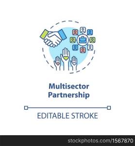 Multisector partnership concept icon. Partnership in business. Corporate stakeholders cooperation idea thin line illustration. Vector isolated outline RGB color drawing. Editable stroke. Multisector partnership concept icon