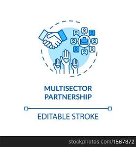 Multisector partnership turquoise concept icon. Partnership in business. Corporate stakeholders cooperation idea thin line illustration. Vector isolated outline RGB color drawing. Editable stroke. Multisector partnership turquoise concept icon