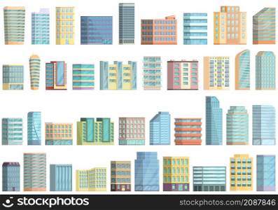 Multistory building icons set cartoon vector. Interior architecture. House design. Multistory building icons set cartoon vector. Interior architecture