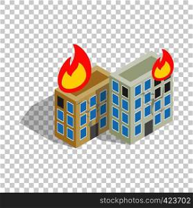 Multistory houses burn, modern war isometric icon 3d on a transparent background vector illustration. Multistory houses burn, modern war isometric icon