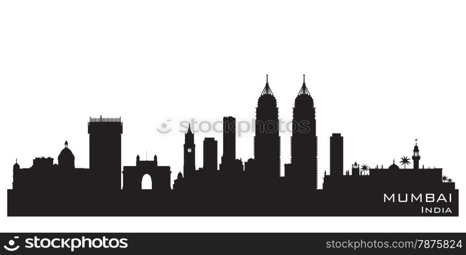 Mumbai India skyline Detailed vector silhouette