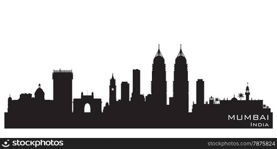 Mumbai India skyline Detailed vector silhouette