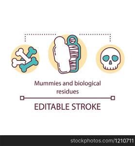 Mummies and biological residues concept icon. Human remains research. Excavation of ancient tomb. Archeological expedition idea thin line illustration. Vector isolated outline drawing. Editable stroke
