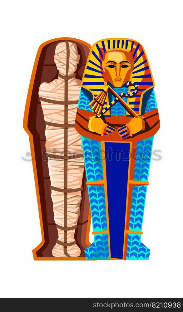 Mummy creation cartoon vector illustration. Stages of mummification ...