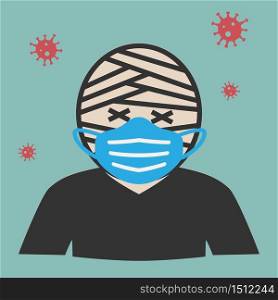 Mummy wearing medical mask icon. to prevent disease Coronavirus Covid-19 pandemic