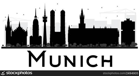 Munich City skyline black and white silhouette. Simple flat concept for tourism presentation, banner, placard or web site. Business travel concept. Cityscape with landmarks