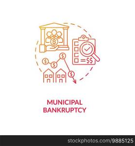 Municipal bankruptcy red gradient concept icon. Government financial crisis. City economic difficulty. Bankruptcy idea thin line illustration. Vector isolated outline RGB color drawing. Municipal bankruptcy red gradient concept icon