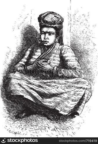 Muong woman Lim, vintage engraved illustration. Le Tour du Monde, Travel Journal, (1872).