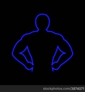 Muscle man neon sign. Bright glowing symbol on a black background. Neon style icon.