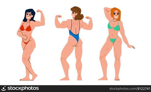 muscle woman vector. female girl, body athletic, health strength, fitness young, athlete muscle woman character. people flat cartoon illustration. muscle woman vector