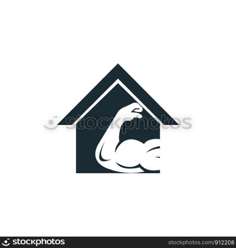 Muscular arm and house vector logo design. Fitness vector logo design template. Logo template with the image of a muscular arm.