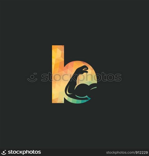 Muscular arm and letter B vector logo design. Fitness vector logo design template. Logo template with the image of a muscular arm.