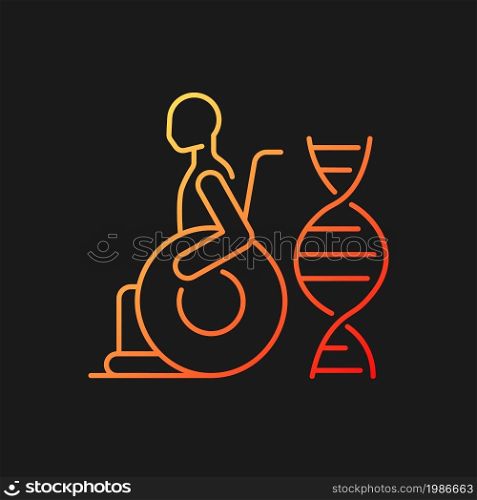 Muscular dystrophy gradient vector icon for dark theme. Genetic disorder. Weakness. Muscle degeneration. Thin line color symbol. Modern style pictogram. Vector isolated outline drawing. Muscular dystrophy gradient vector icon for dark theme