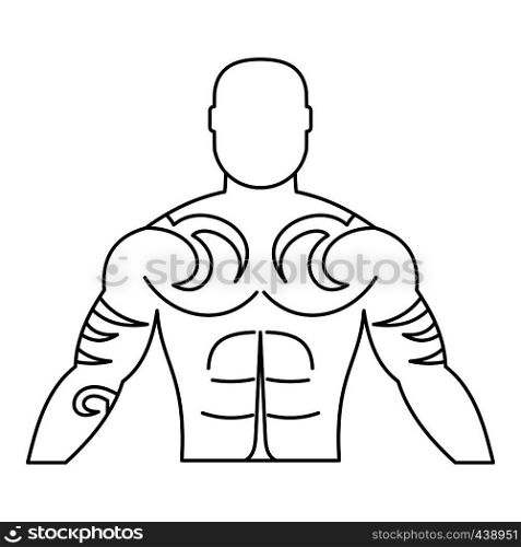 Muscular man with tattoo icon in outline style isolated vector illustration. Muscular man with tattoo icon outline
