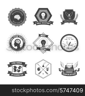 Muse brainstorm creative solution and inspiration label set isolated vector illustration