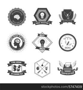 Muse brainstorm creative solution and inspiration label set isolated vector illustration