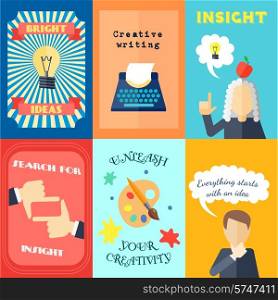 Muse bright ideas creative writing and insights mini poster set isolated vector illustration