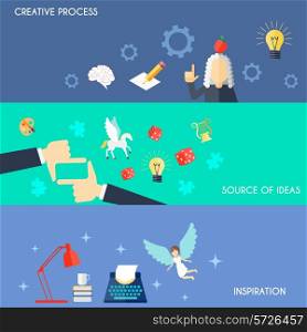 Muse flat horizontal banner set with creative process source of ideas inspiration elements isolated vector illustration