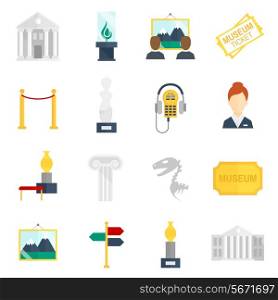 Museum art exhibition icons flat set isolated vector illustration