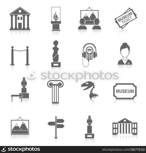 Museum building artistic exhibition icons black set isolated vector illustration