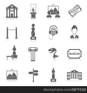 Museum building artistic exhibition icons black set isolated vector illustration
