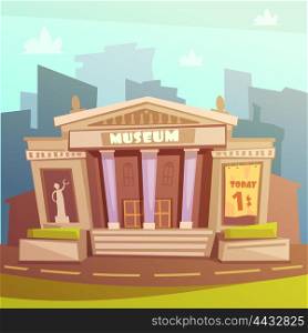 Museum Cartoon Illustration. Color cartoon illustration depicting museum building with title and columns vector illustration