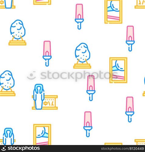 Museum Exhibits And Excursion Vector Seamless Pattern Color Line Illustration. Museum Exhibits And Excursion Icons Set Vector