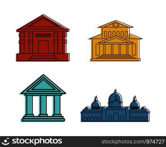 Museum icon set. Color outline set of museum vector icons for web design isolated on white background. Museum icon set, color outline style