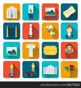 Museum icons flat set of sign canvas barrier isolated vector illustration