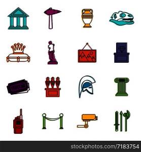 Museum icons set. Doodle illustration of vector icons isolated on white background for any web design. Museum icons doodle set