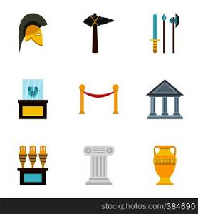 Museum icons set. Flat illustration of 9 museum vector icons for web. Museum icons set, flat style