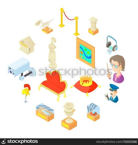 Museum icons set in cartoon style. Antique and culture symbols set collection vector illustration. Museum icons set in cartoon style